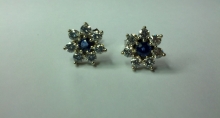 14k White Gold Earrings with Diamonds and Sapphires