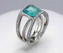 14k White Gold Ladies Ring with Diamonds and Emerald